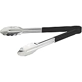 Winco 12" Stainless Steel Serving Tongs with Plastic Handle, Black