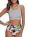 BeachQueen Women Retro Two Piece Striped Top High Waisted Leaf Bottom Swimsuit