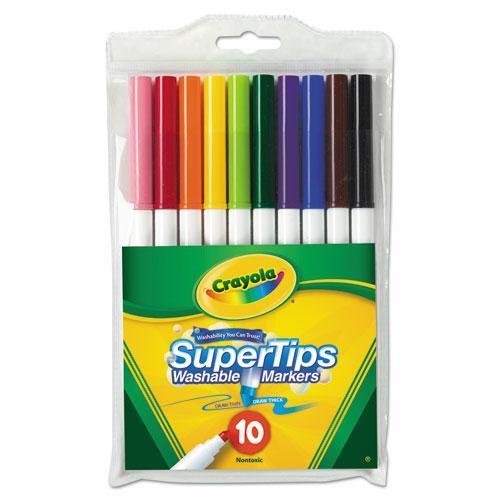 Crayola 588610 Washable SuperTips Markers, Assorted, 10/Pk