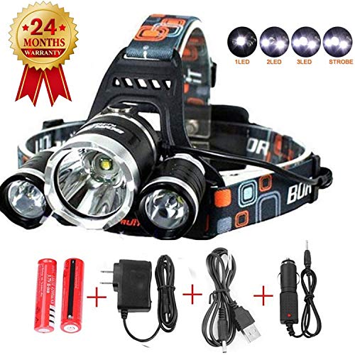 Best Led Headlamp Flashlight,Super Bright 10000 Lumens Headlight,Waterproof Hard Hat Light,Bright Head Lights-Improved Led, Rechargeable18650 Batteries for Hunting Fishing Outdoor Sports (Silver)