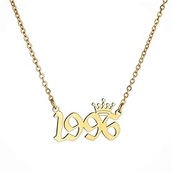 MICOMAKA Birth Year Number with Crown Necklace,Old