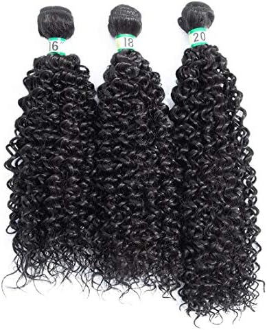 Natural Black Synthetic Kinky Curly Hair Extensions 3Bundles/pack 70G/bundle 16” 18” 20” Synthetic Hair Weave (#1B)