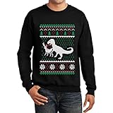 T-Rex Biting Reindeer Ugly Christmas Sweatshirt with Xmas Prop