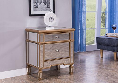 Mirrored 1 Door Night Stand Cabinet 24 in. x 16 in. x 27 in. in Gold Finish