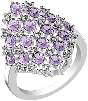 GOURIK 6.35ct, Gemstone Genuine Amethyst 3x4mm Oval &amp; Silver Plated Multistone Cocktail Ring