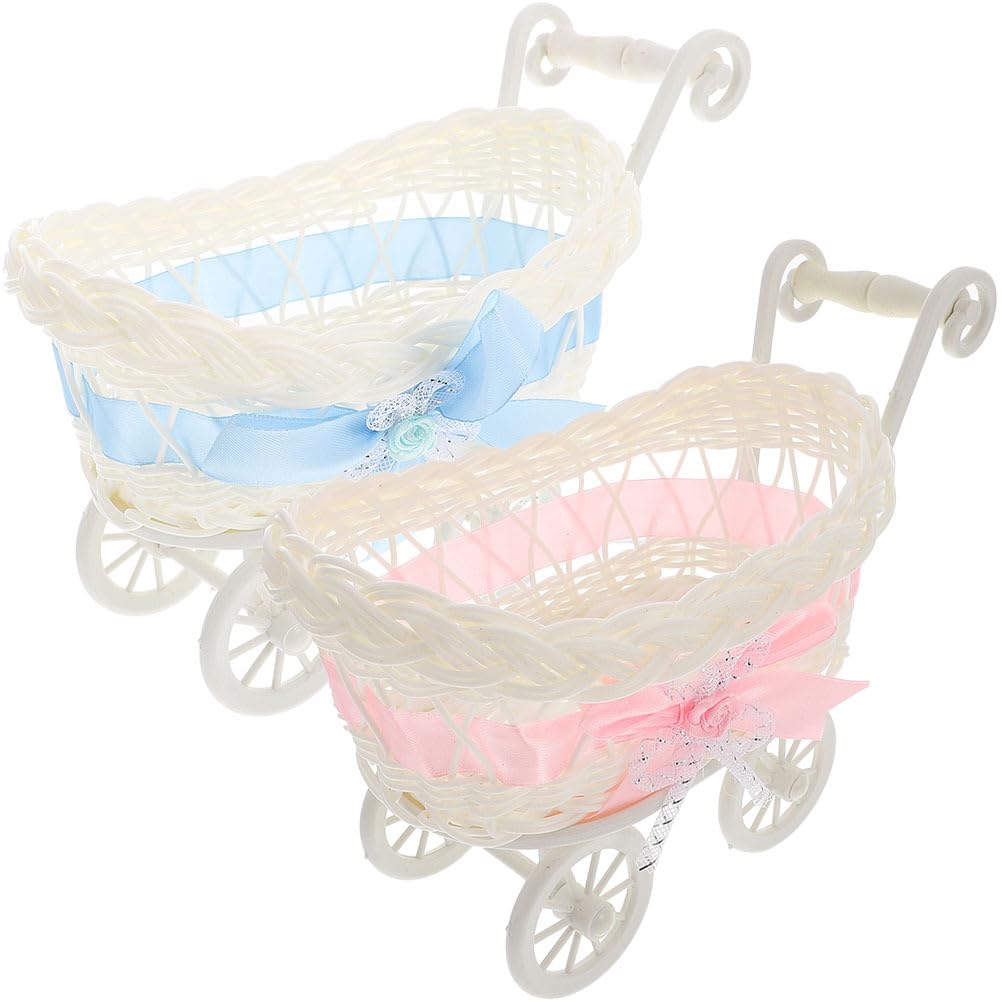 Gadpiparty 2pcs Woven Trolley Candy Baskets Baby Shower Wedding Favors Basket Decoration Party Favors Baby Boxes Baby Shower