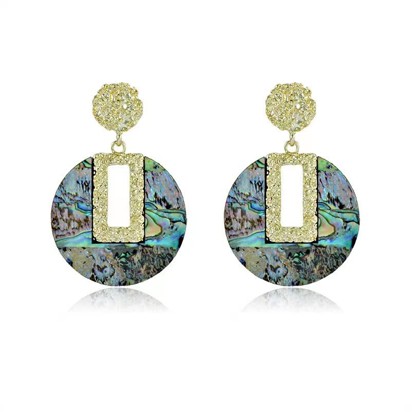 YUURAIN VUVU Handmade Natural Abalone Shell Earrings for Women Girls | 14K Gold Plated 925 Sterling Silver Earrings Stud | Stylish Fashion Unique Jewelry Gifts for Women with Gift Box - Style F