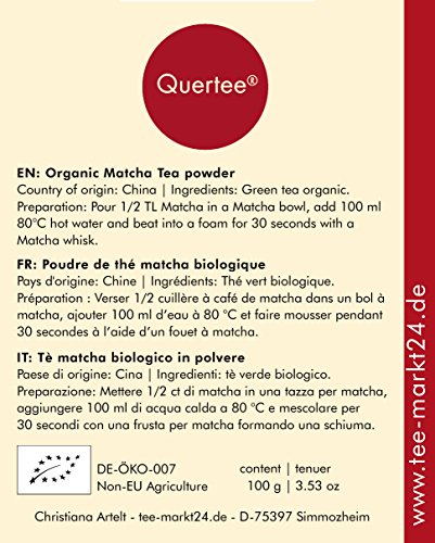 Quertee Bio Matcha - Grüner Tee Pulver vegan zum Trinken, für Matcha-Latte, Smoothies, ... - 100 g – Bild 4