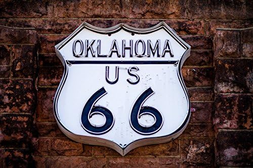 Travel Wall Art Photography Print - Picture of Oklahoma Route 66 Neon Sign - Unframed Photo Artwork Garage Decor 4x6 to 40x60