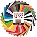 Transwonder Heat Transfer Vinyl Bundle, 34 PCS Asssorted Pre-Cut 12x10in. Iron on Vinyl Sheets for Tshirts Heat Transfer, Bonus Teflon Sheet