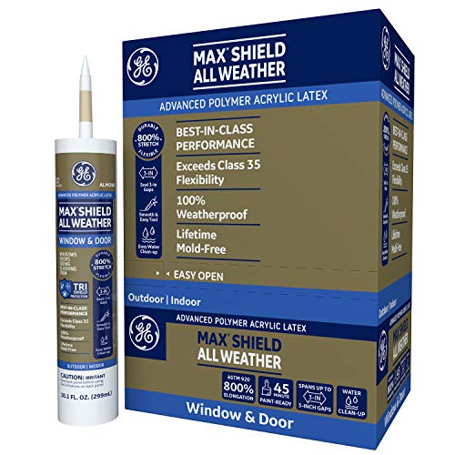 GE Max Shield All Weather Siliconized Acrylic Latex Sealant Caulk, Almond, 10.1oz