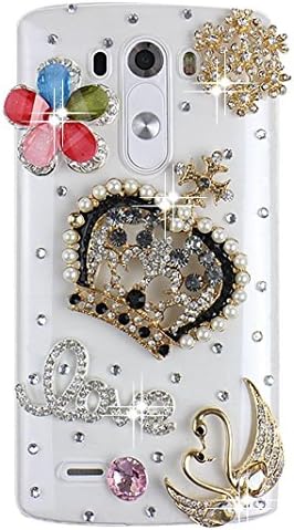 LG G Vista 2 Bling Case - Fairy Art Luxury 3D Sparkle Series Crown Flowers Swan LOVE Crystal Design Back Cover with Soft Wallet Purse Red Cloth Pouch - Colorful