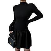 OYOANGLE Women's Long Sleeve Mock Neck Ruffle Short Dress Solid Bodycon A Line Dresses