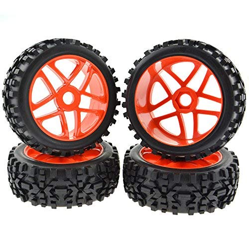 Pxyelec Red RC Pentagram Wheel Rims Tyre Tires Hex 17mm for 1:8 Off-Road Vehicle Pack of 4