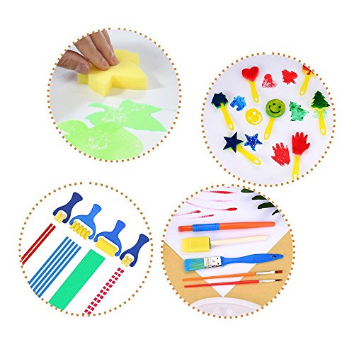 Art &Craft 46 Pieces Early Learning Sponge Painting Brushes Set for Kits Early DIY Learning Making DIY Include 24 pcs Painting Shapes ,Art CraftsSponge Brush, Flower Pattern Brush, Brush Set, Palette