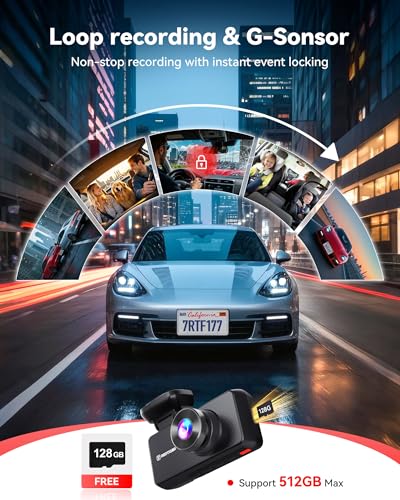 REDTIGER F17 Plus Dashcam 4 Channel Car 2.7K+1080P*3,STARVIS 2,128GB Card,Front,Interior and Rear 360°,IR Night Vision,5.8GHz WiFi,GPS,Voice Control,Parking Mode