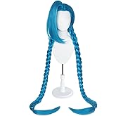 Maingua Blue Braid Wig Long Anime Hair with Bangs for Women Synthetic for Halloween Cosplay CostumeCap Long Straight Synthetic Costume Wig for Costume Anime Party