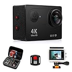 FITFORT Action Camera 4K WiFi Ultra HD Waterproof Sport Camera 2 Inch LCD Screen 12MP 170 Degree Wide Angle 2 Rechargeable 1050mAh Batteries Free Travel Bag Include 19 Accessories Kits