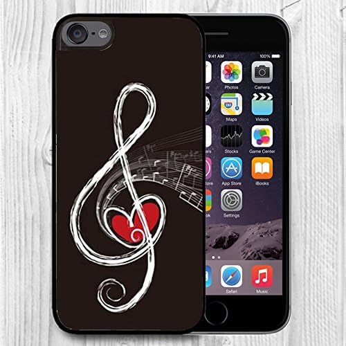 for iPod Touch Case,iPod 6 Black Case, FTFCASE Case TPU Rubber Gel Design for Apple iPod Touch 6th Generation - Red Heart and Music Note
