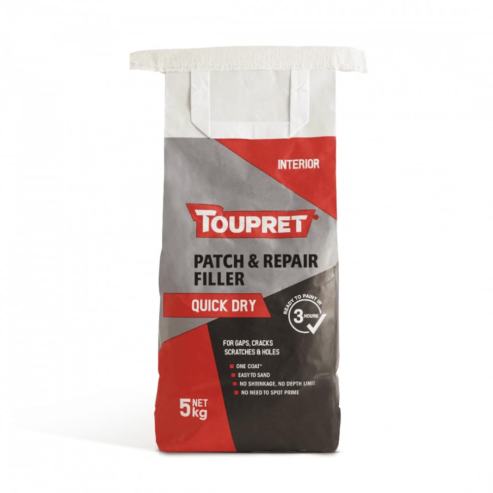 Toupret Patch & Repair Filler Quick Dry - Fast Drying Interior Wall & Ceiling Filler for Cracks, Holes & Damage - Easy Sand, Crack Resistant, Paintable - 5kg