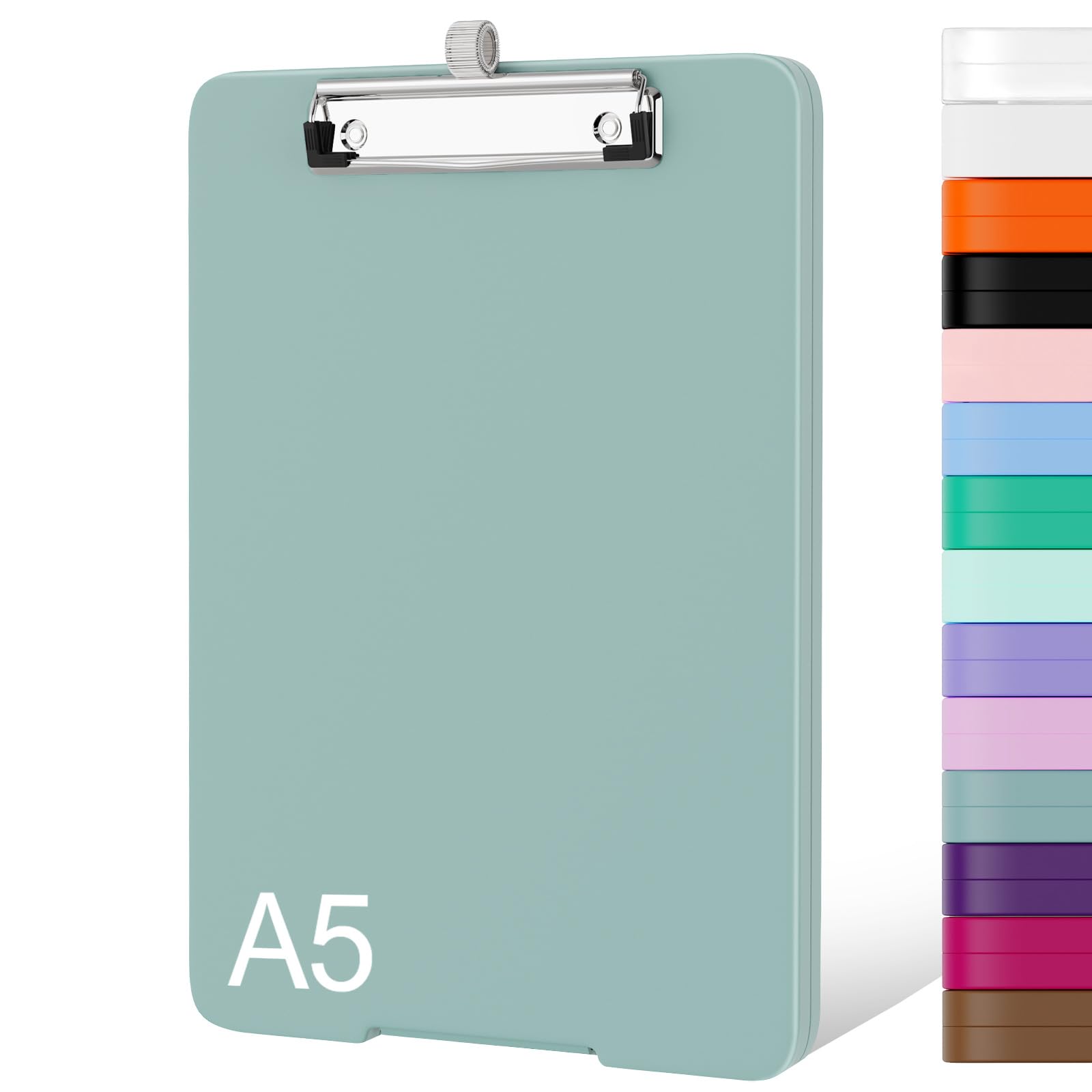 Piasoenc Small Clipboard with Storage, A5 Organization Box with Pen Holder, Plastic Clipboard with Low Profile Clip for Nurses, Teachers, Teal