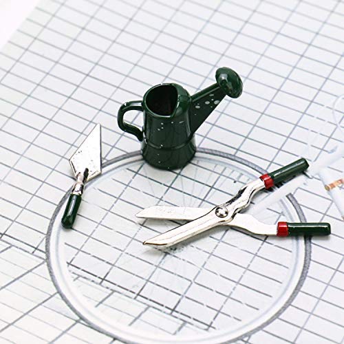 JETEHO Set of 6 Miniature Dollhouse Working Accessories for Doll House or Garden Scenery Model(3 x Garden Tools +1x Scissors, 1x Shovel, 1xWatering Can)