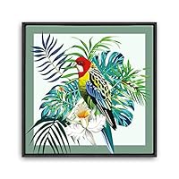 Framed Canvas Wall Art Leaves, Birds, Abstracts Canvas Prints Home Artwork Decoration for Living Room, Bedroom - 16x16 inches