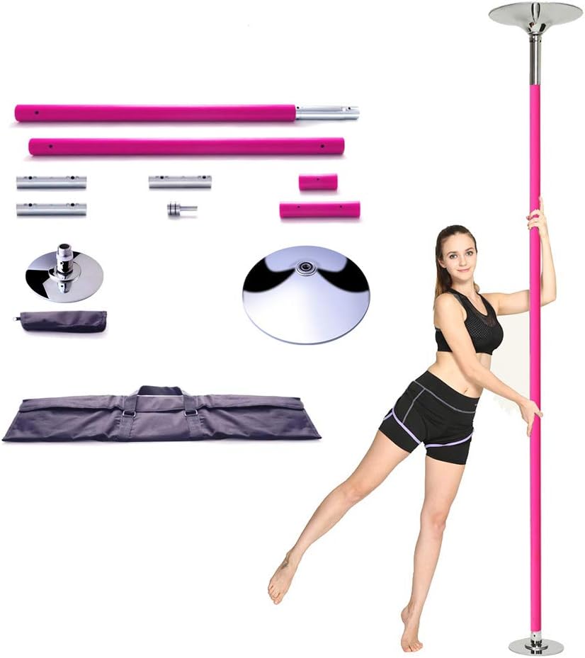 EASOUG Professional Pink Dance Pole Stripper Pole Portable Spinning Static Dancing Pole for Exercise Club Party Pub Home,44mm
