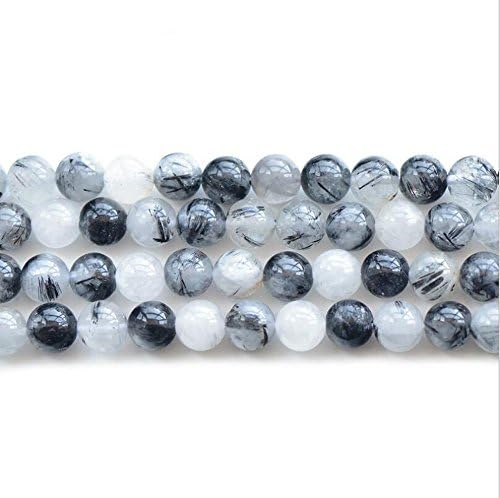 8mm Natural Black Tourmaline Rutilated Quartz Round Gem Loose Beads Stone 15.5"