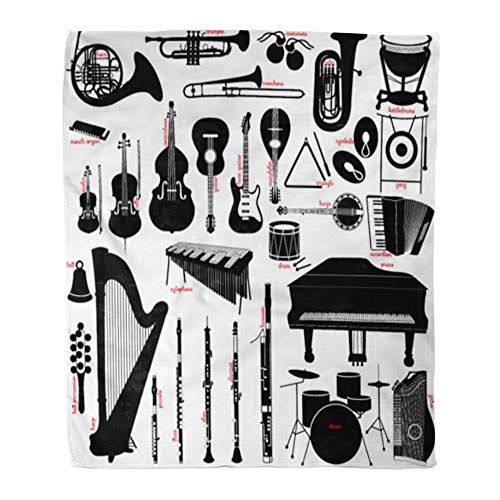 Emvency Throw Blanket Warm Cozy Print Flannel Clarinet Music Instruments Flute Banjo Drum Comfortable Soft for Bed Sofa and Couch 50x60 Inches - Thumbnail 2