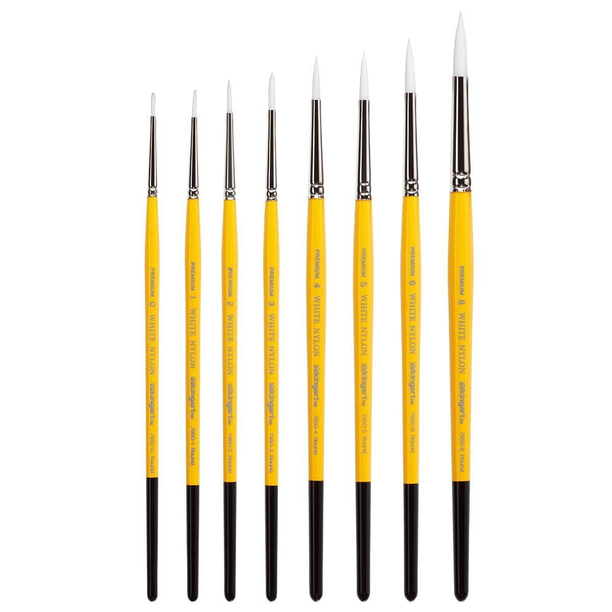 Photo 1 of KINGART B-087 Premium 8 pc. Gold Grip 7950 Series Round Artist Brush Set, White Nylon Synthetic Hair for Face Painting, Fabric, Ceramics, Short Handle, 8 Sizes: 0, 1, 2, 3, 4, 5, 6, 8