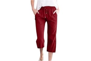 AEPTDEO Capri Pants for Women Plus Size Linen Pant with Pockets Drawstring Cropped Trousers Casual Elastic Waist Pant 2025