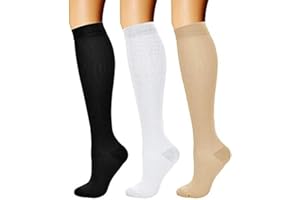 Sports Knee High Socks 3 Pairs S XL Black White Nude Stretchy Breathable