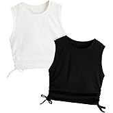 Milumia Girl's 2 Pack Ruched Knot Side Round Neck Sleeveless Basic Crop Tank Tops