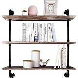 AZ L1 Life Concept Industrial Pipe Bookcase Shelf Retro Floating Wood Shelving, 36 inch, Weatherd Brown