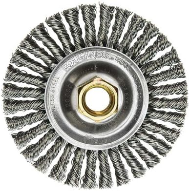 Weiler Mini Roughneck 4" Stringer Bead Knot Wire Wheel 0.020" Stainless Steel Fill 5/8"-11 UNC Nut Arbor (4 Pack)
