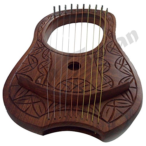 Lyra Harp String Engraved Rosewood Lyre Harp 10 Metal Strings Carrying Case Key