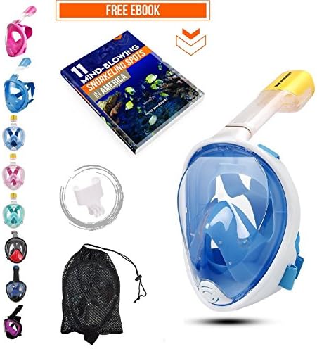 Trax To Tracks TTT20 Ocean Full Face Snorkel-Dive Mask provides Anti Fog Snorkeling-this Recreation Dry Snorkel Set comes with Snorkel Bag-Blue- SM- for Adults Youth Kids Children