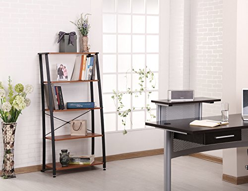 FIVEGIVEN 5 Tier Book Shelf Ladder Bookshelf Leaning Modern Wood Display Office Shelf Sonoma Cherry - Thumbnail 3