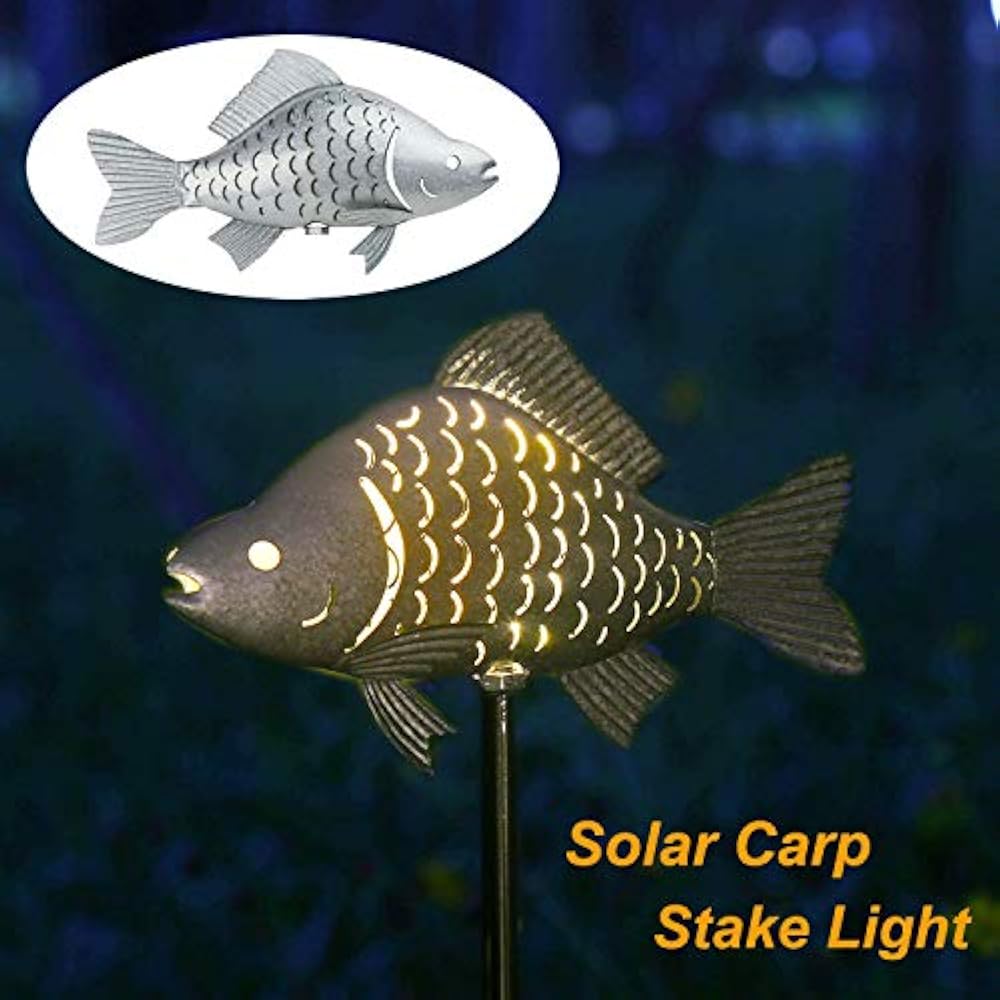 Solar Garden Lights Metal Fish Decorative Stake For Outdoor Patio Yard