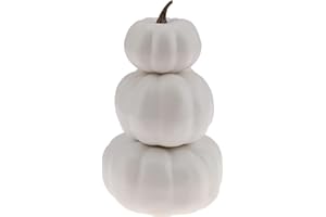 Gresorth 8 Inch Small Stacked White Pumpkins Tower Fake Artificial Halloween Decoration DIY Crafts Paintable Pumpkin for Home Party Table Kitchen Wedding Decorating - 1 Pcs