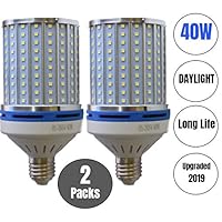 40W LED Corn Light Bulb Daylight 6000k Super Bright 400 Watt equiv. 2 Packs. Large Light Bulbs E26/E27 Daylight White Barn, Workshop,Warehouse,Garage,Factory,Porch,Backyard BestCircle