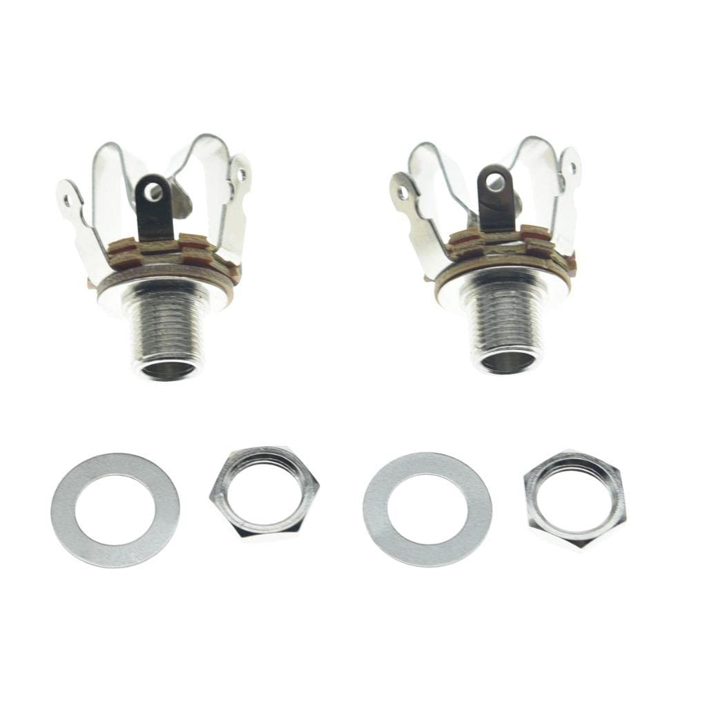 KAISH Premium 2pcs Brass Metric Thread Audio 1/4" Female Stereo Jack Socket 6.35mm Output/Input Jack TRS Stereo Panel Mount Jack Socket for Guitar/Bass/Pedals/Microphone