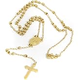 MEPLUS FASHION Stainless Steel Gold Silver Rosary Beads Cross Y Necklace Chain for Women
