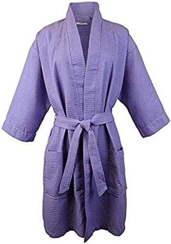 Lightweight Waffle Kimono Robe Short Waffle Kimono Bathrobe Spa Robe Cover Up (Short: XXL Size, Lavender)