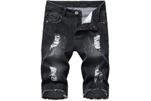 PASOK Men's Casual Denim Shorts Distressed Stretchy Jeans Shorts Ripped Short Pants
