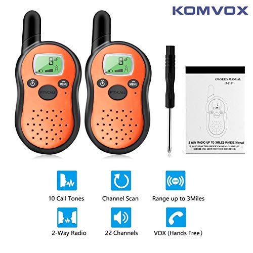 KOMVOX Walkie Talkies for Kids Toddlers Two Way Radios Toy Voice Activated Long Range Pack, Outdoor Exploration Gifts for Age 5 6 7 Year Old Boys Girls