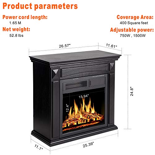 JAMFLY Electric Fireplace Mantel Package Wood Surround Firebox