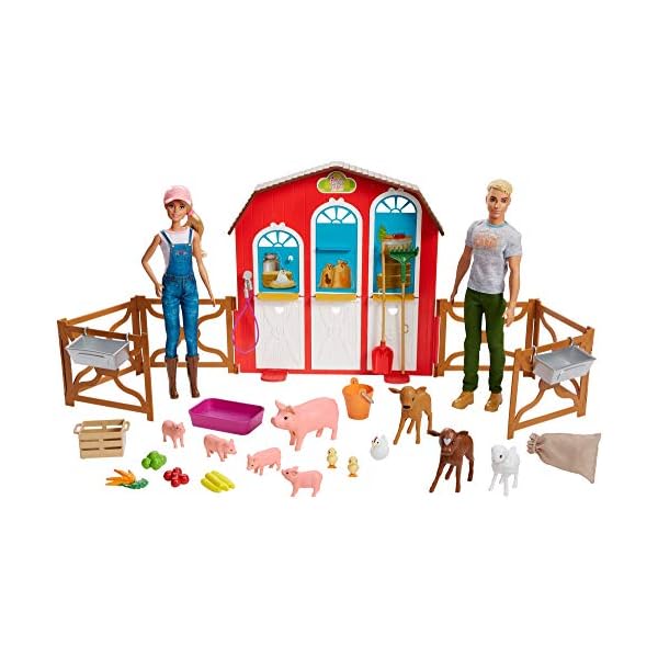Barbie GFF51 Spaß auf dem Bauernhof Bauernhof Spielset mit Zwei Puppen, Puppen Spielzeug ab 3 Jahren