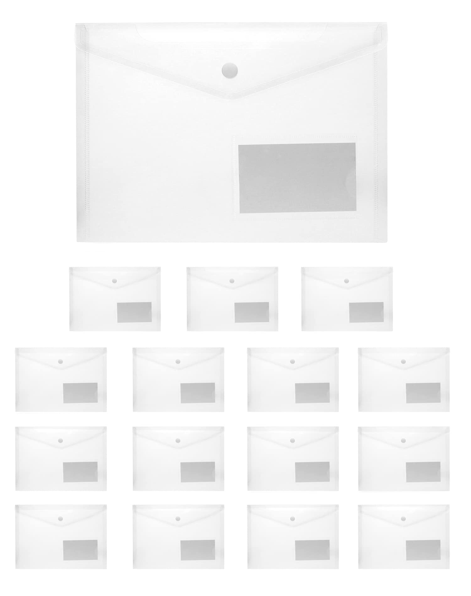 QWORK® A5 Plastic Wallet with Press Stud, Clear Documents Wallet Office Classroom Essentials for File, Paper, Receipts (12 Pack)